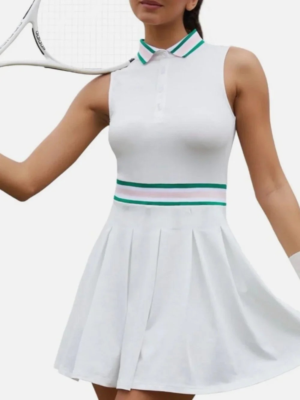 WBQ White Tennis Dress w/ Shorts | Pleated - Picture 1 of 9
